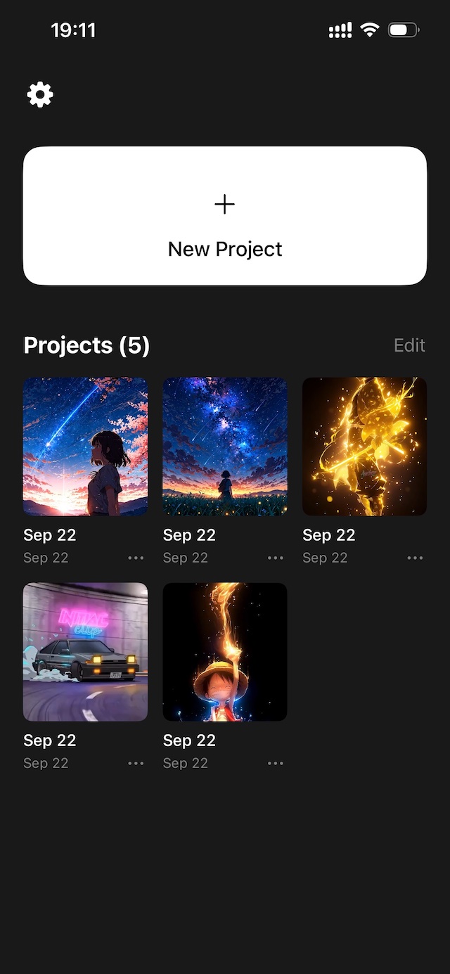 Lively home screen showing the New Project button